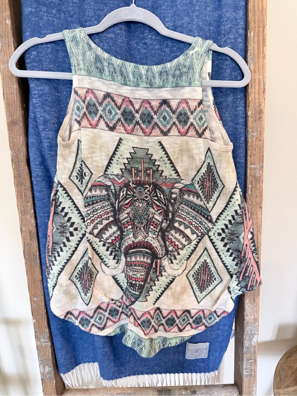 Grace Mint and Pink Aztec Elephant Tank Top - Picture 2 of 4